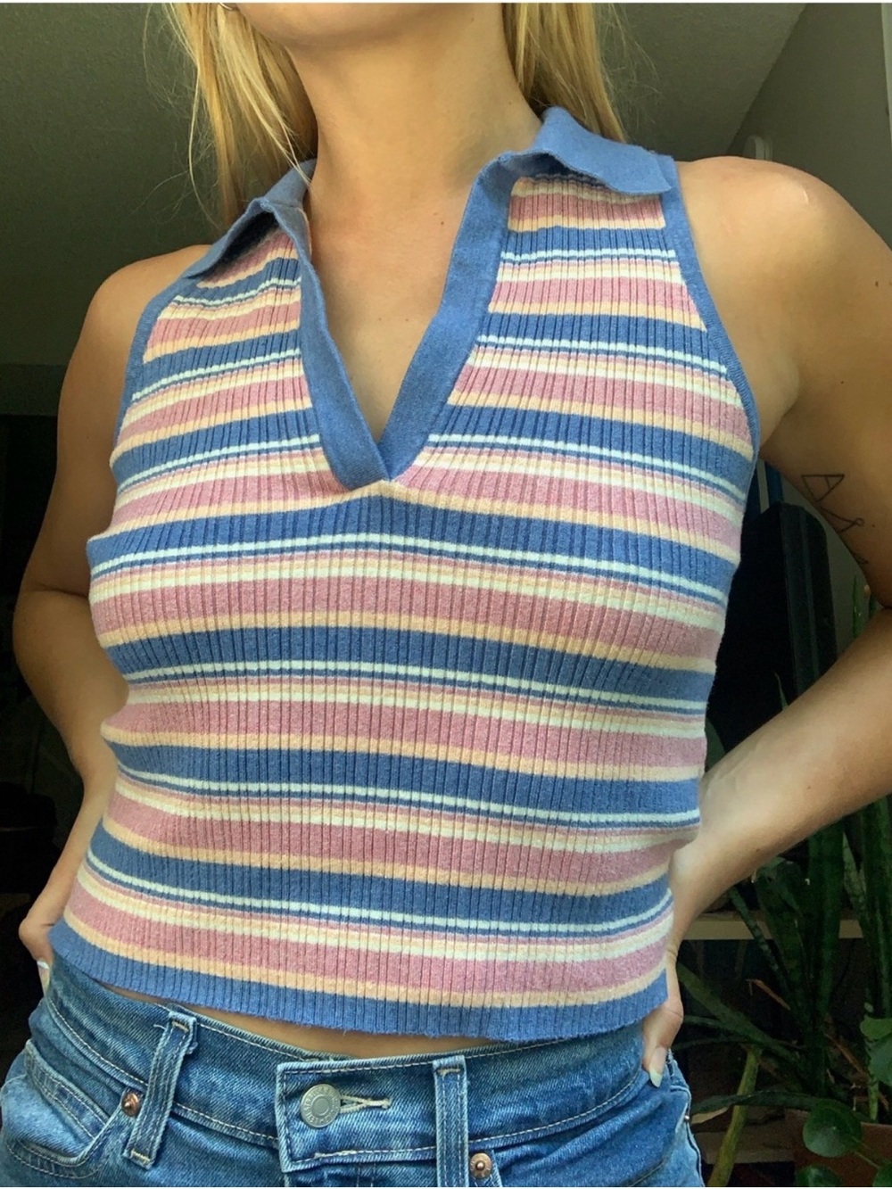 Marine Layer Amelia Rib Polo Indigo Multi Stripe - Picture 4 of 10
